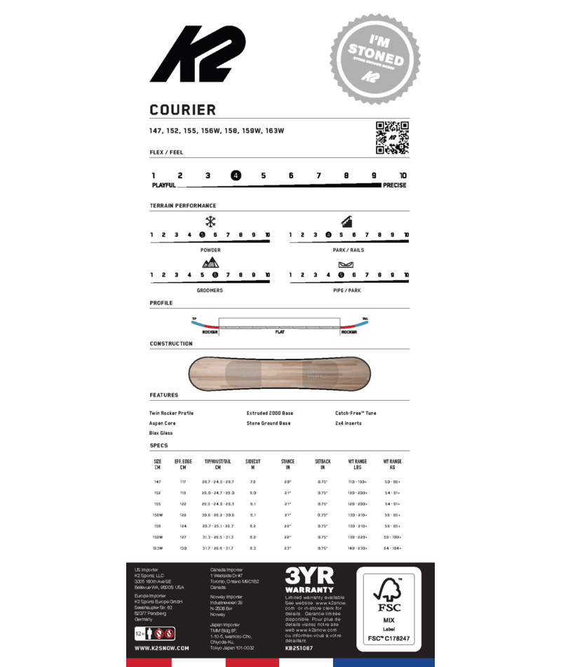 K2 MENS COURIER SNOWBOARD 26