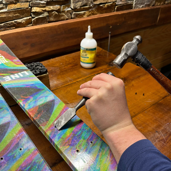 Professional ski binding remounting and hole plugging service provided by Golfer's & Skiers Outlet in Oshkosh, Wisconsin.