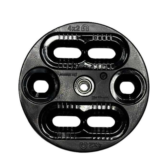 Universal snowboard binding mounting disc for 4x2 and Channel systems, available at our shop in Oshkosh, Wisconsin.