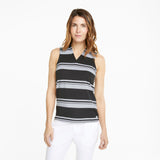 PUMA WOMENS CLOUDSPUN VALLEY STRIPE SLEEVELESS GOLF POLO